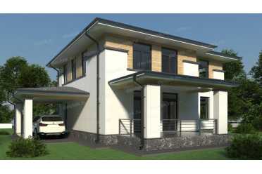 Проект двухэтажного дома из газобетонных блоков с навесом DTV100290