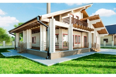 Проект деревянного дома с большой террасой DTW0004