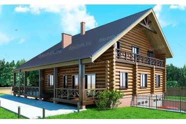 Проект деревянного дома с большой террасой DTW0007