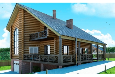 Проект деревянного дома с большой террасой DTW0007