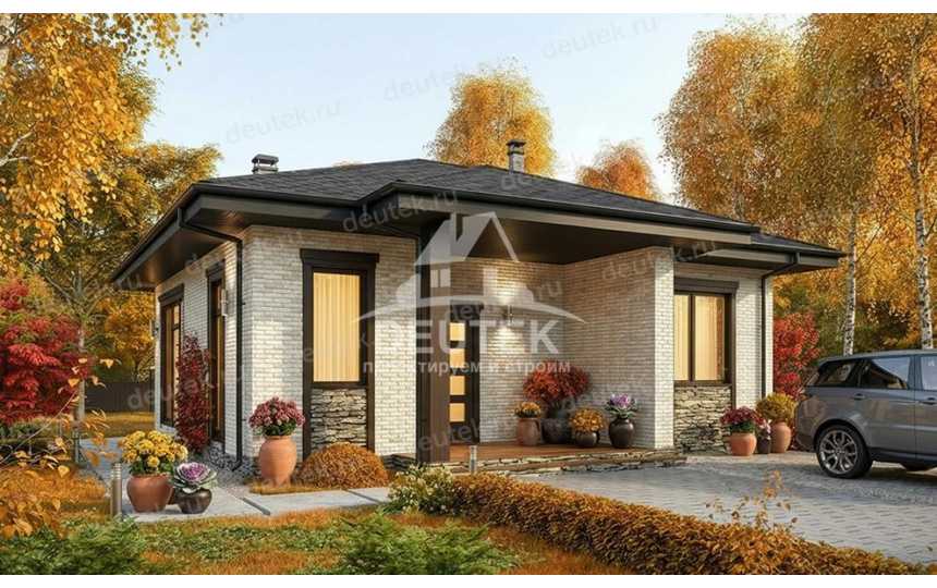 Проект квадратного одноэтажного дома из газобетонного блока - LK-365