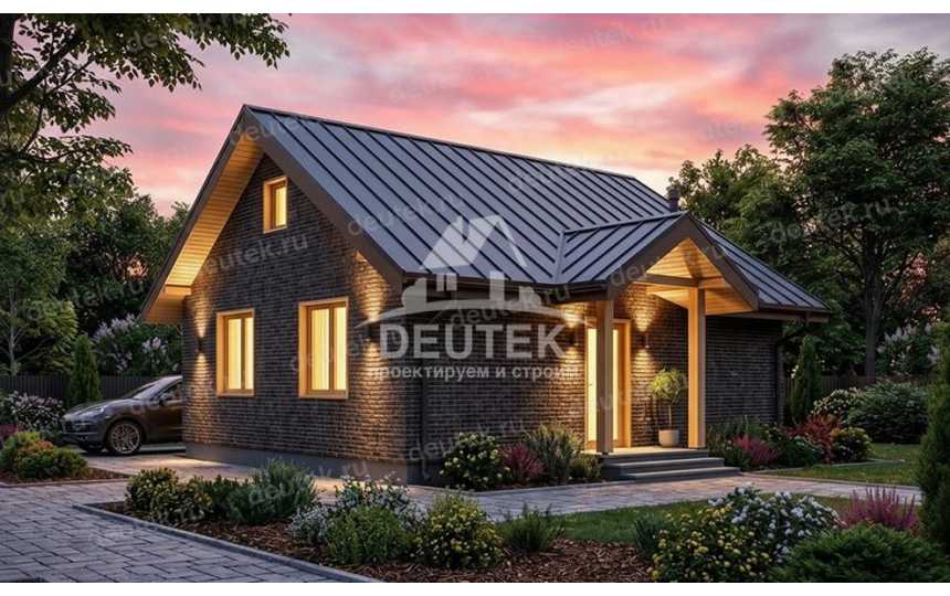 Проект квадратного одноэтажного дома с размерами 7 м на 7 м - LK-399