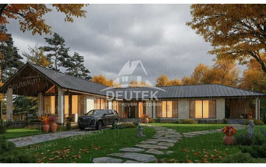 Проект одноэтажного дома 247 м² — 4 спальни, сауна, две веранды и просторная гостиная - LK-558