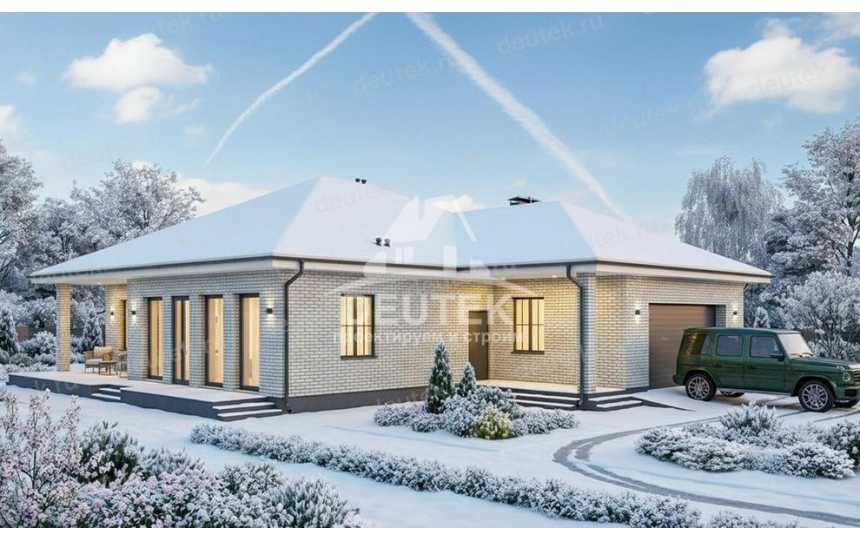 Проект одноэтажного дома 263 м² — 3 спальни, сауна, гараж на 2 авто и терраса - LK-563