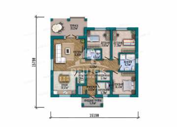 Проект квадратного одноэтажного дома с террасой - LK-368