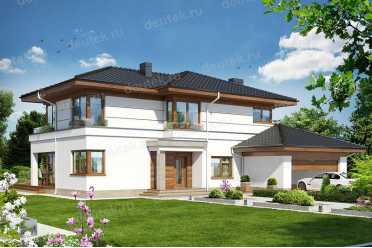 Проект двухэтажного дома с двухместным гаражом и террасой - DTL100019 DTL100019