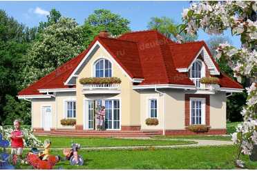 Проект двухэтажного дома из керамаблоков с одноместным гаражом DTN100084