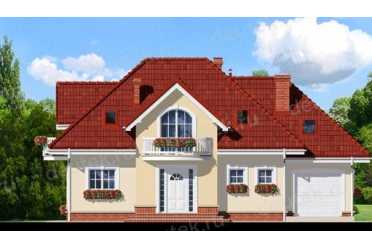 Проект двухэтажного дома из керамаблоков с одноместным гаражом DTN100084