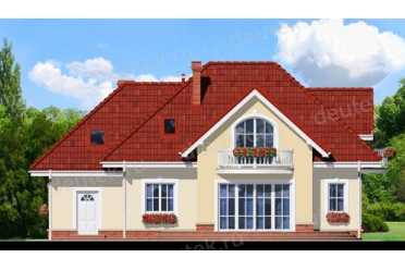 Проект двухэтажного дома из керамаблоков с одноместным гаражом DTN100084